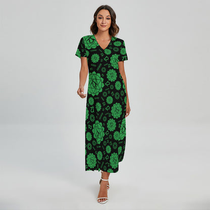 Anahata Chakra Pattern Print Short Sleeve Maxi Dress
