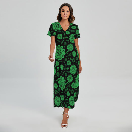 Anahata Chakra Pattern Print Short Sleeve Maxi Dress