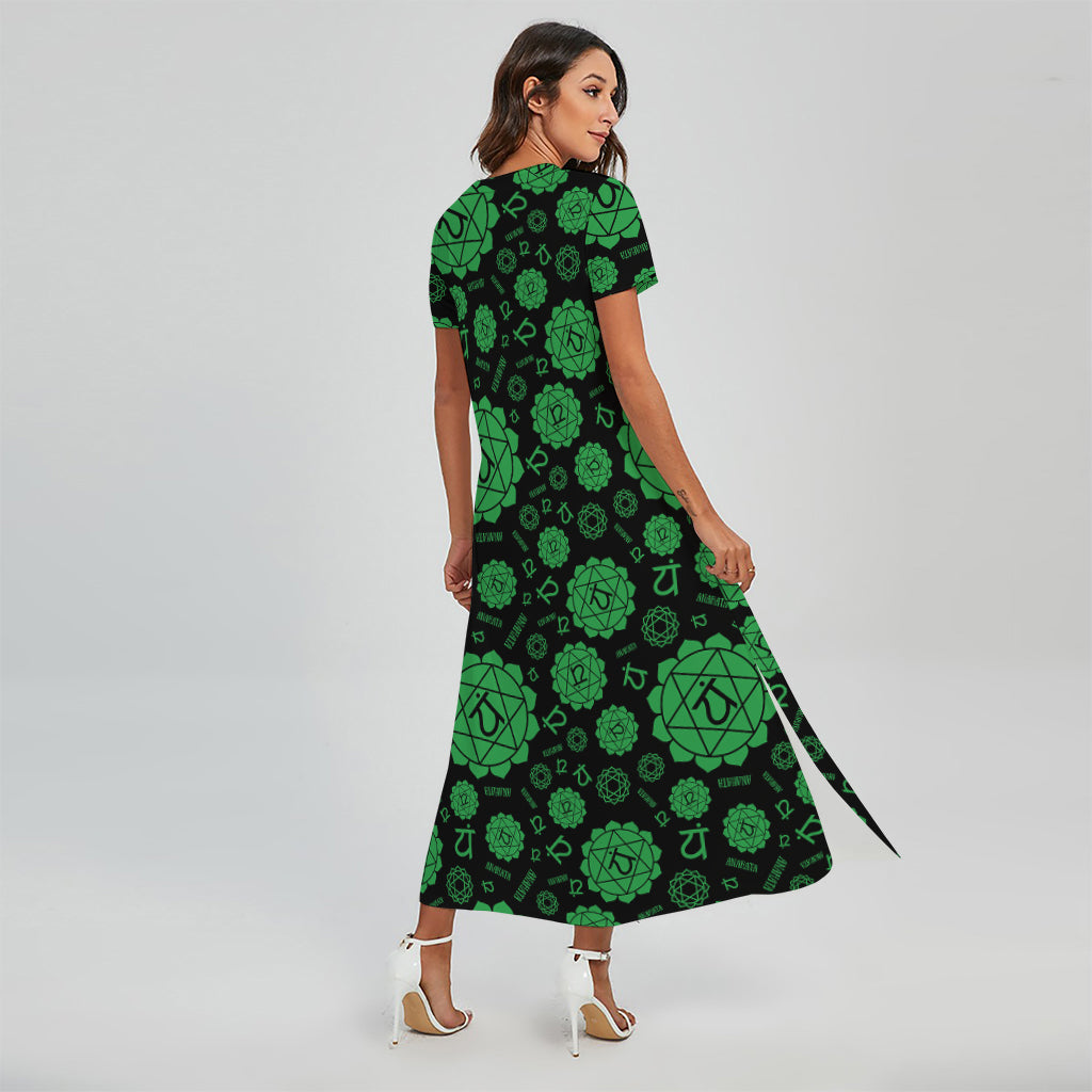 Anahata Chakra Pattern Print Short Sleeve Maxi Dress