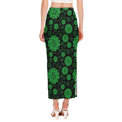 Anahata Chakra Pattern Print Side Slit Maxi Skirt