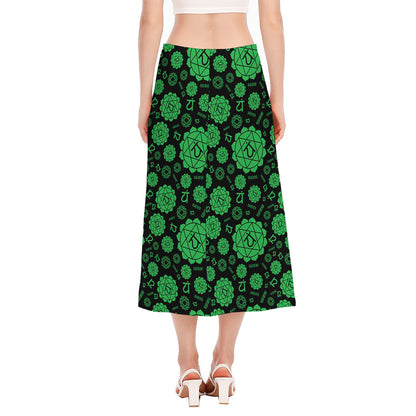 Anahata Chakra Pattern Print Side Slit Midi Skirt