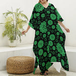 Anahata Chakra Pattern Print Silk V-Neck Kaftan Dress