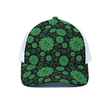 Anahata Chakra Pattern Print White Mesh Trucker Cap