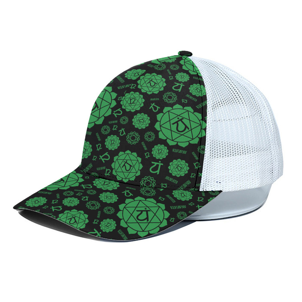 Anahata Chakra Pattern Print White Mesh Trucker Cap