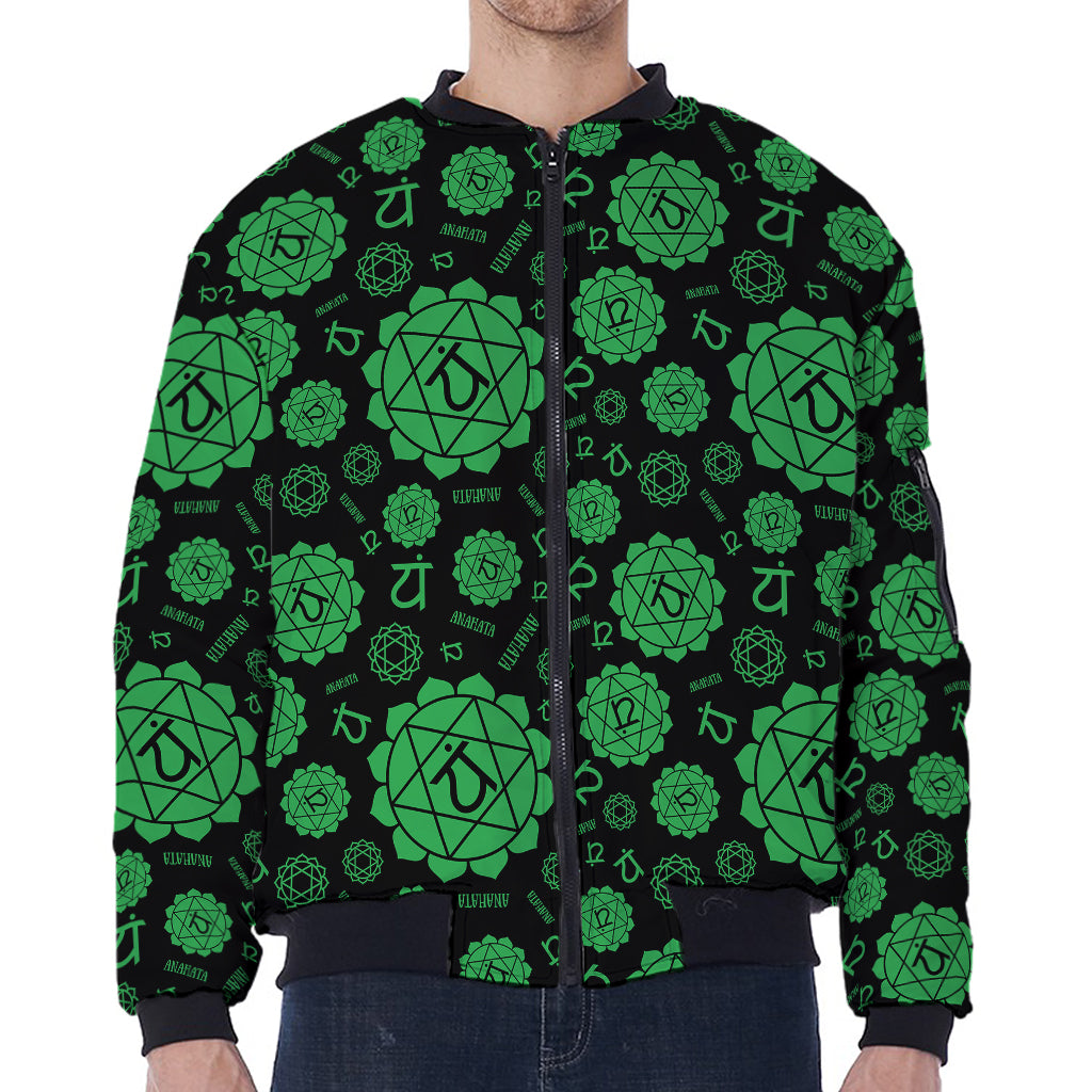 Anahata Chakra Pattern Print Zip Sleeve Bomber Jacket