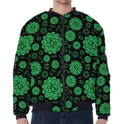Anahata Chakra Pattern Print Zip Sleeve Bomber Jacket