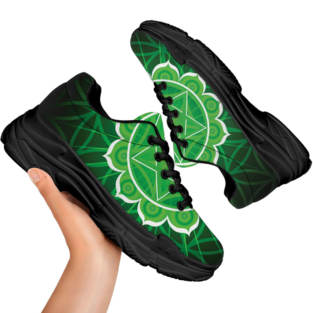 Anahata Chakra Spiritual Print Black Chunky Shoes