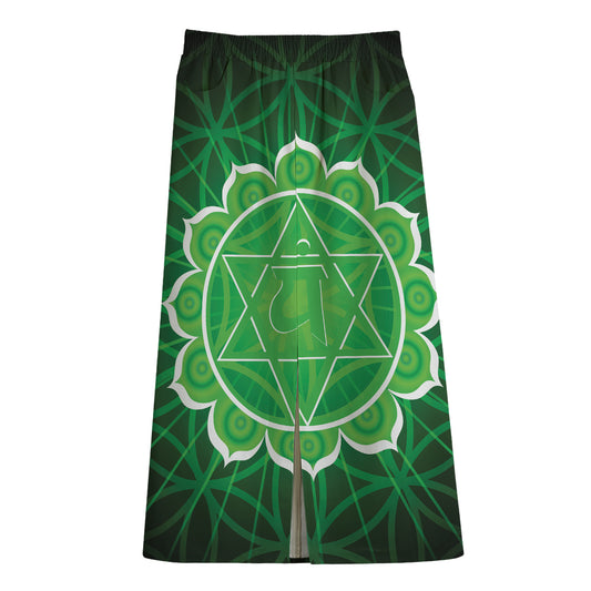 Anahata Chakra Spiritual Print Cotton Front Slit Maxi Skirt