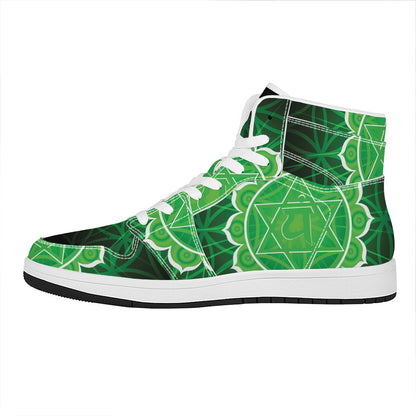 Anahata Chakra Spiritual Print High Top Leather Sneakers