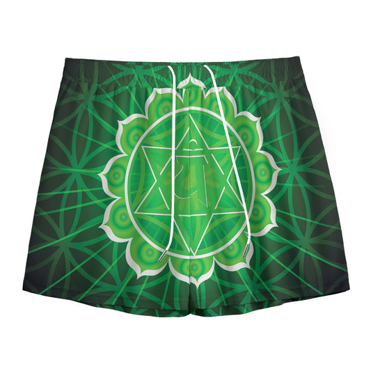 Anahata Chakra Spiritual Print Mesh Shorts