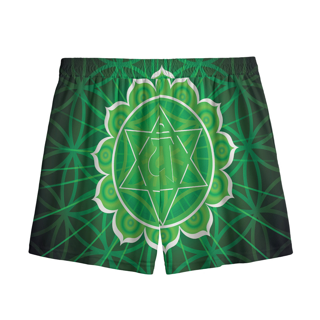 Anahata Chakra Spiritual Print Mesh Shorts