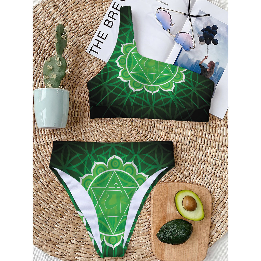 Anahata Chakra Spiritual Print One Shoulder Bikini Top