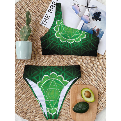 Anahata Chakra Spiritual Print One Shoulder Bikini Top