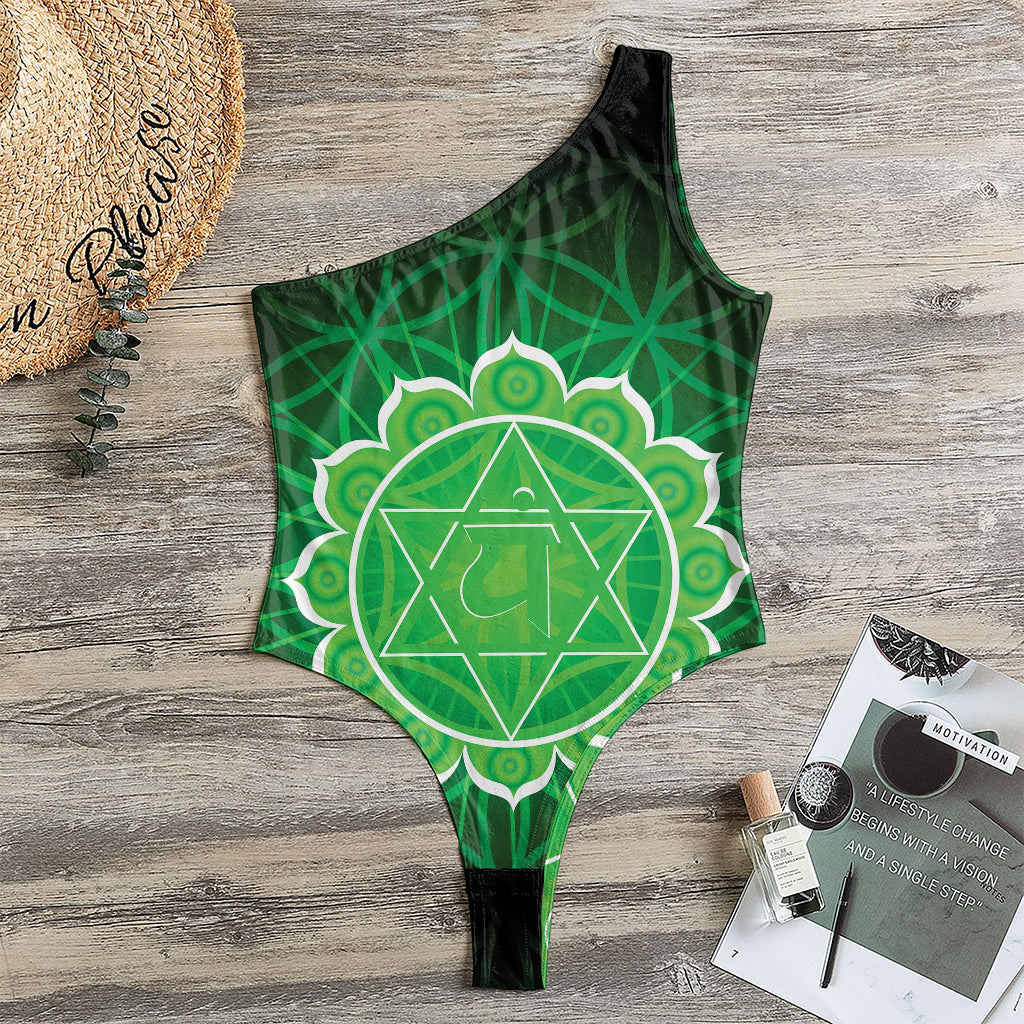 Anahata Chakra Spiritual Print One Shoulder Bodysuit