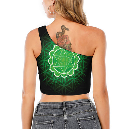 Anahata Chakra Spiritual Print One Shoulder Crop Top