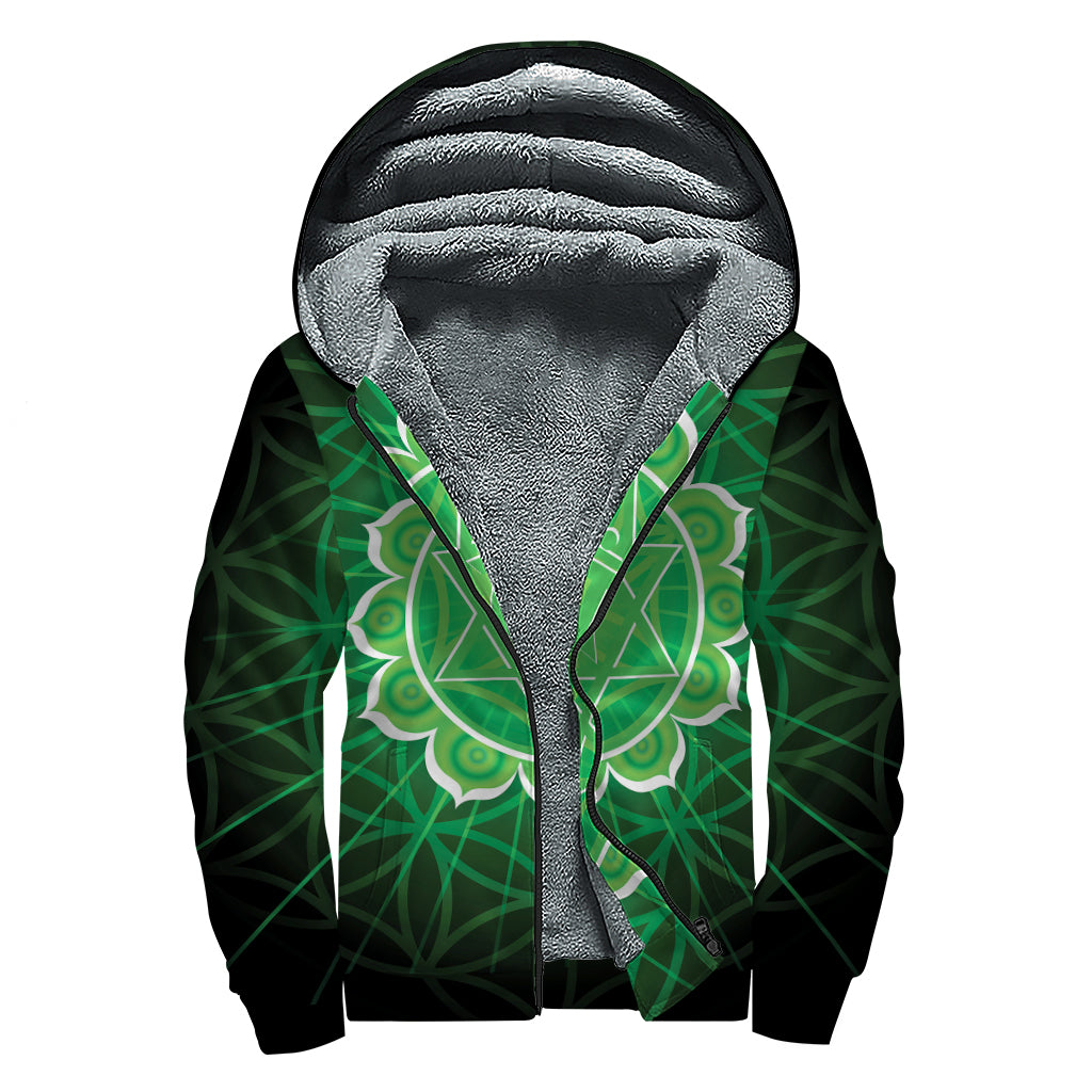 Anahata Chakra Spiritual Print Sherpa Lined Zip Up Hoodie