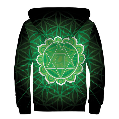 Anahata Chakra Spiritual Print Sherpa Lined Zip Up Hoodie