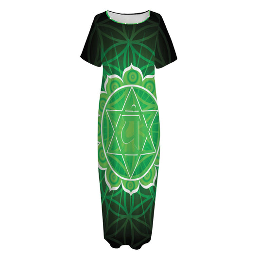 Anahata Chakra Spiritual Print Short Sleeve Long Nightdress