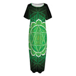 Anahata Chakra Spiritual Print Short Sleeve Long Nightdress