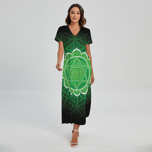 Anahata Chakra Spiritual Print Short Sleeve Maxi Dress
