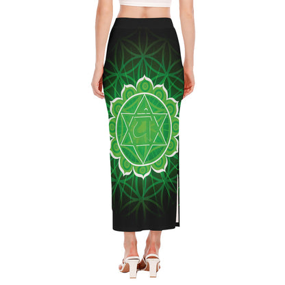 Anahata Chakra Spiritual Print Side Slit Maxi Skirt