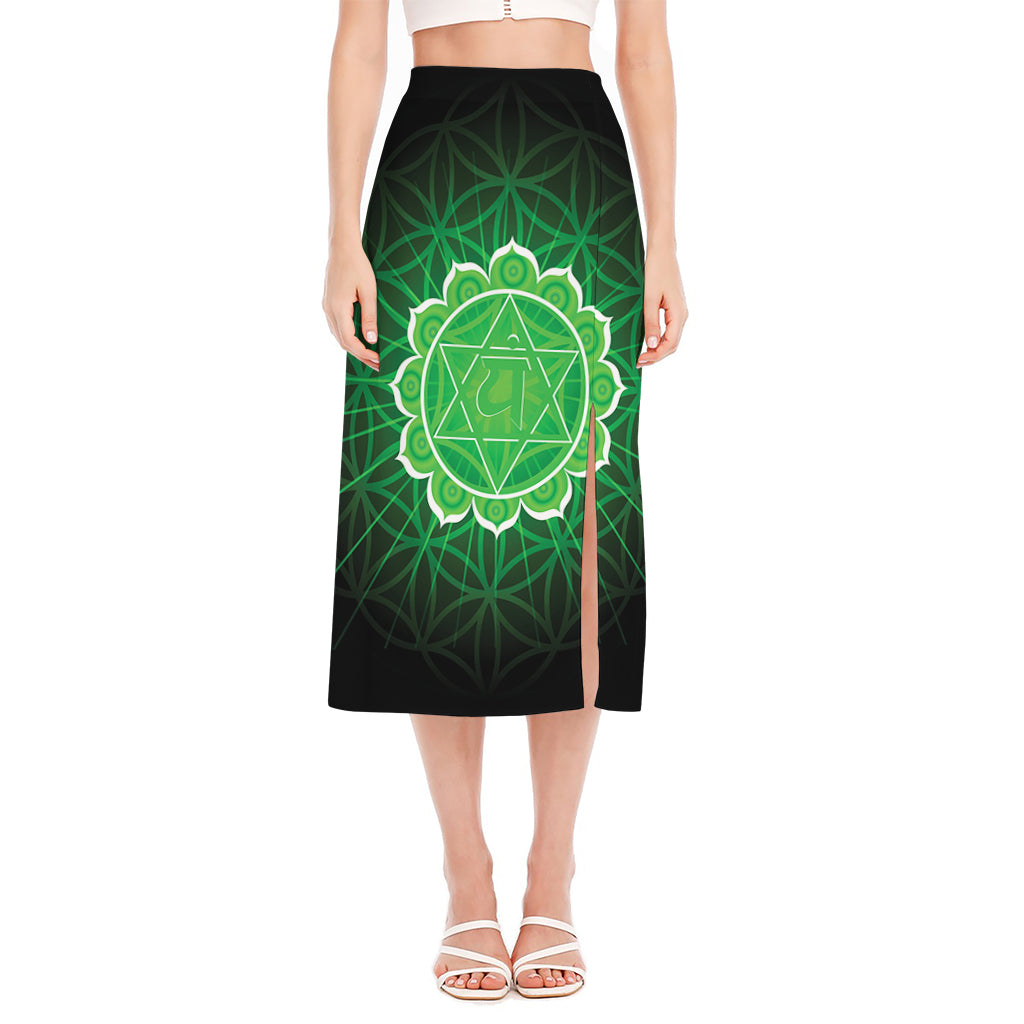 Anahata Chakra Spiritual Print Side Slit Midi Skirt