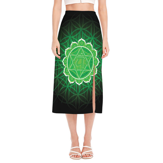 Anahata Chakra Spiritual Print Side Slit Midi Skirt