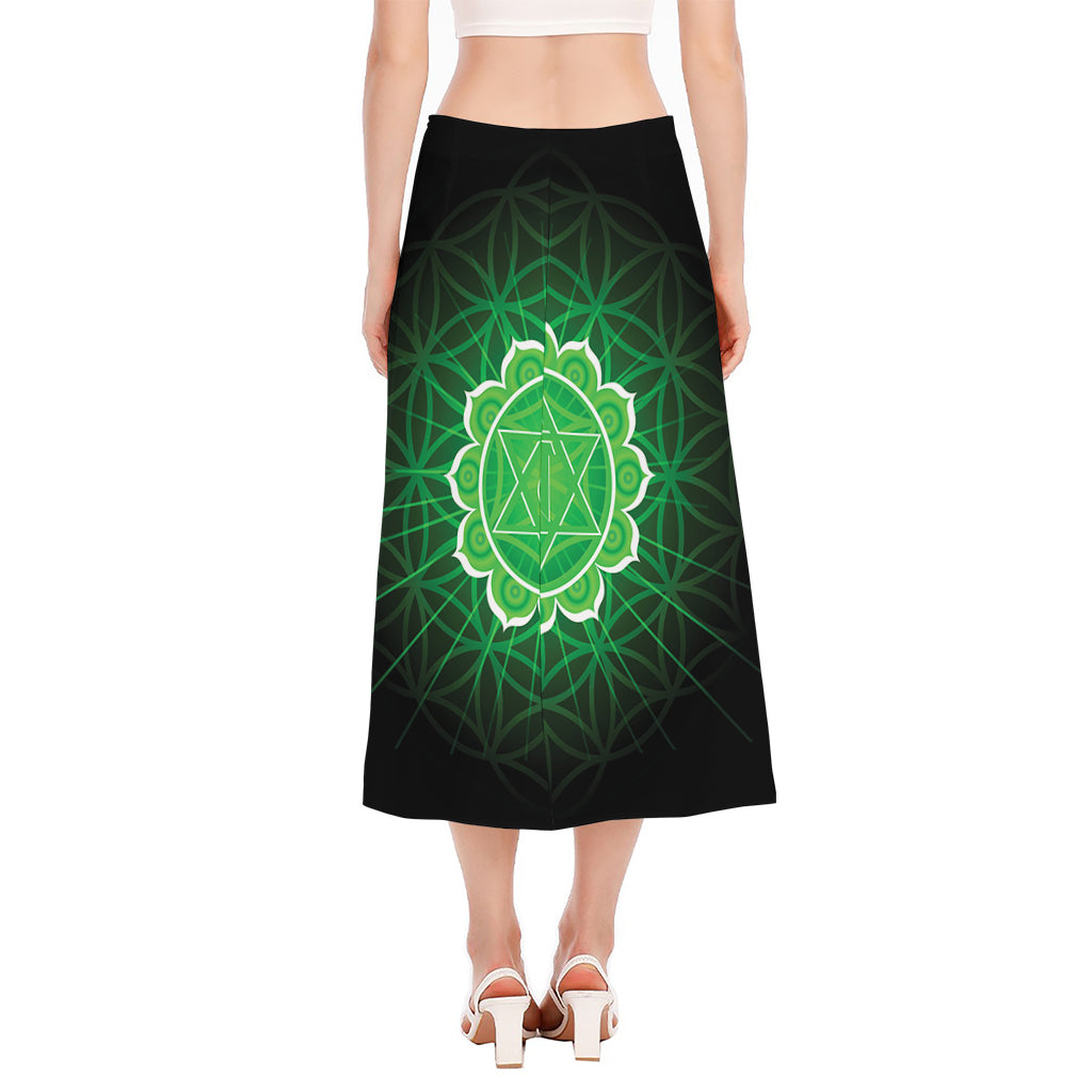 Anahata Chakra Spiritual Print Side Slit Midi Skirt