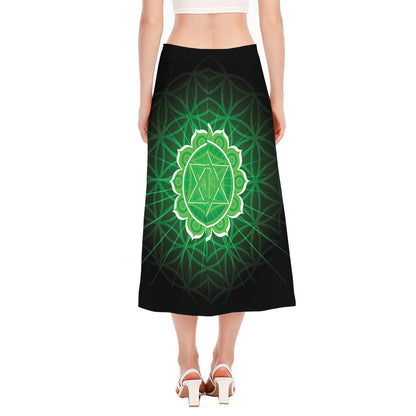 Anahata Chakra Spiritual Print Side Slit Midi Skirt