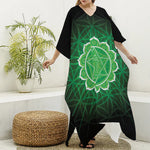 Anahata Chakra Spiritual Print Silk V-Neck Kaftan Dress