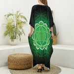 Anahata Chakra Spiritual Print Silk V-Neck Kaftan Dress