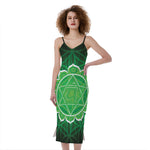 Anahata Chakra Spiritual Print Slim Fit Midi Cami Dress