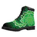 Anahata Chakra Spiritual Print Padded Collar Lace Up Boots