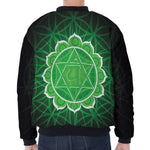 Anahata Chakra Spiritual Print Zip Sleeve Bomber Jacket