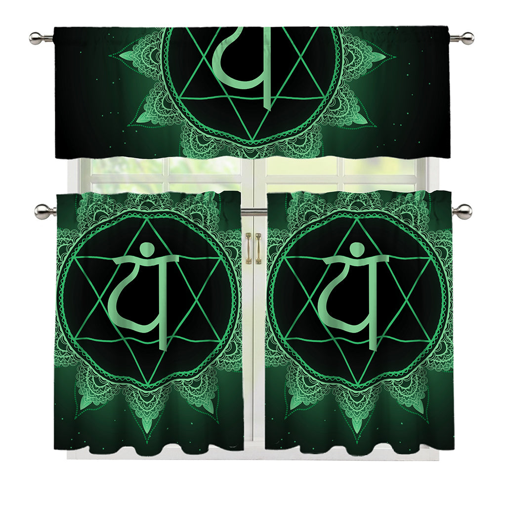 Anahata Chakra Symbol Print 3 Piece Kitchen Curtains