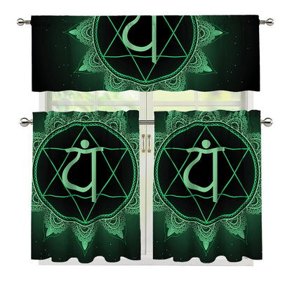 Anahata Chakra Symbol Print 3 Piece Kitchen Curtains