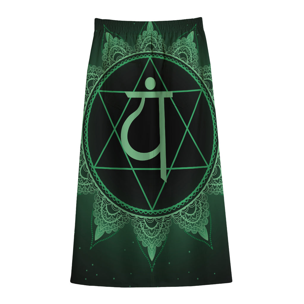Anahata Chakra Symbol Print Cotton Front Slit Maxi Skirt