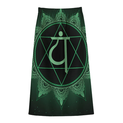 Anahata Chakra Symbol Print Cotton Front Slit Maxi Skirt