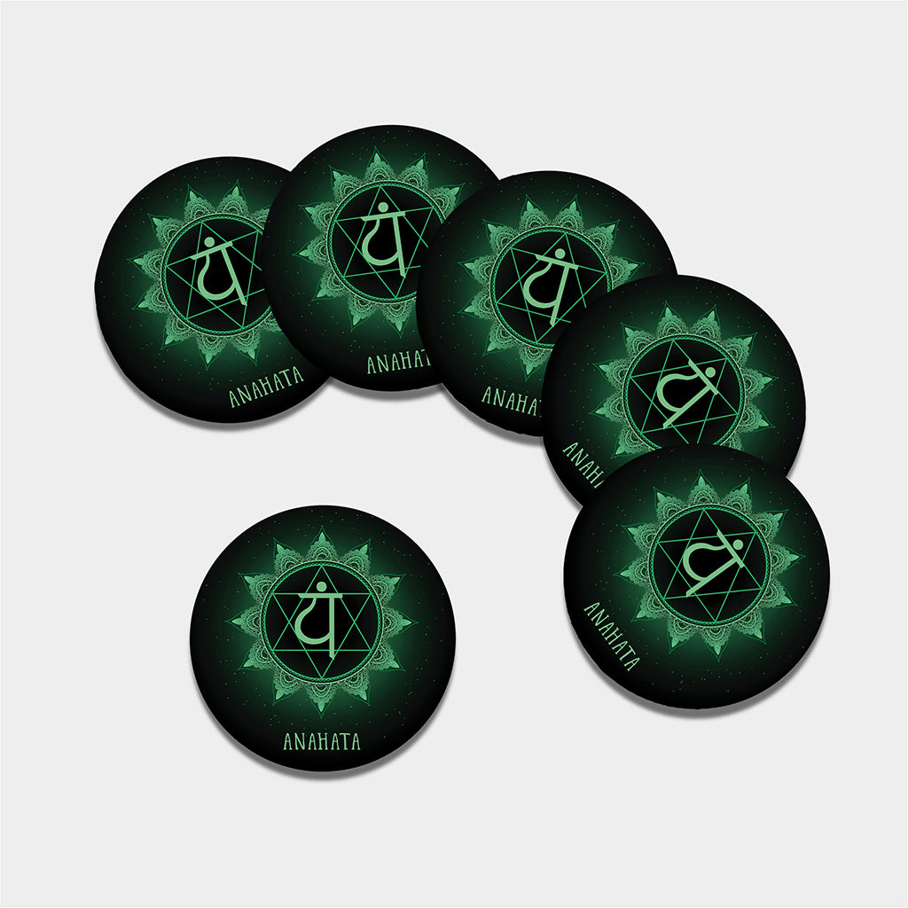 Anahata Chakra Symbol Print Leather Coaster Set