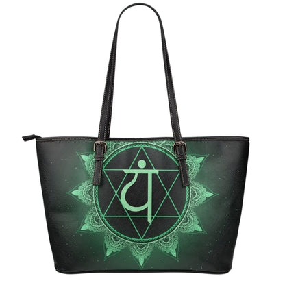 Anahata Chakra Symbol Print Leather Tote Bag
