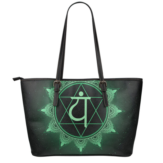 Anahata Chakra Symbol Print Leather Tote Bag