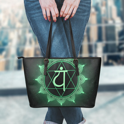 Anahata Chakra Symbol Print Leather Tote Bag