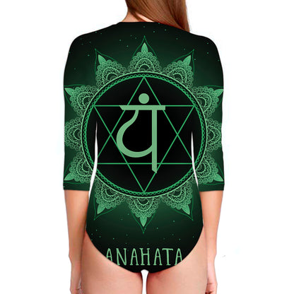 Anahata Chakra Symbol Print Long Sleeve Swimsuit
