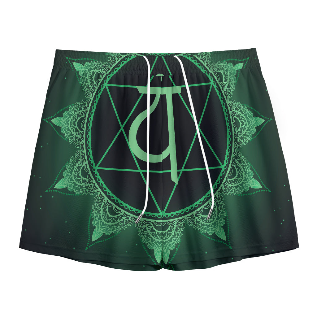 Anahata Chakra Symbol Print Mesh Shorts
