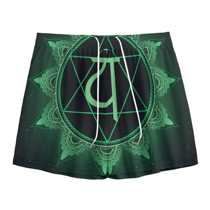 Anahata Chakra Symbol Print Mesh Shorts