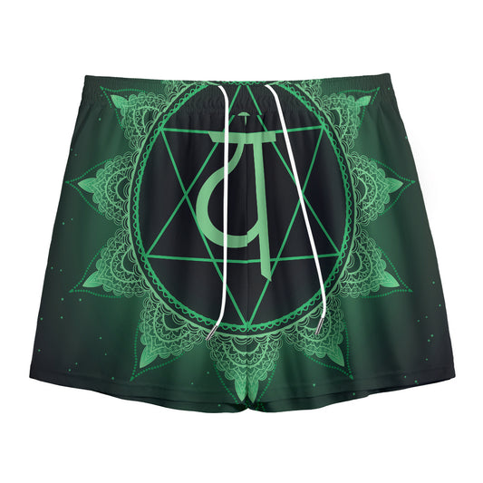 Anahata Chakra Symbol Print Mesh Shorts