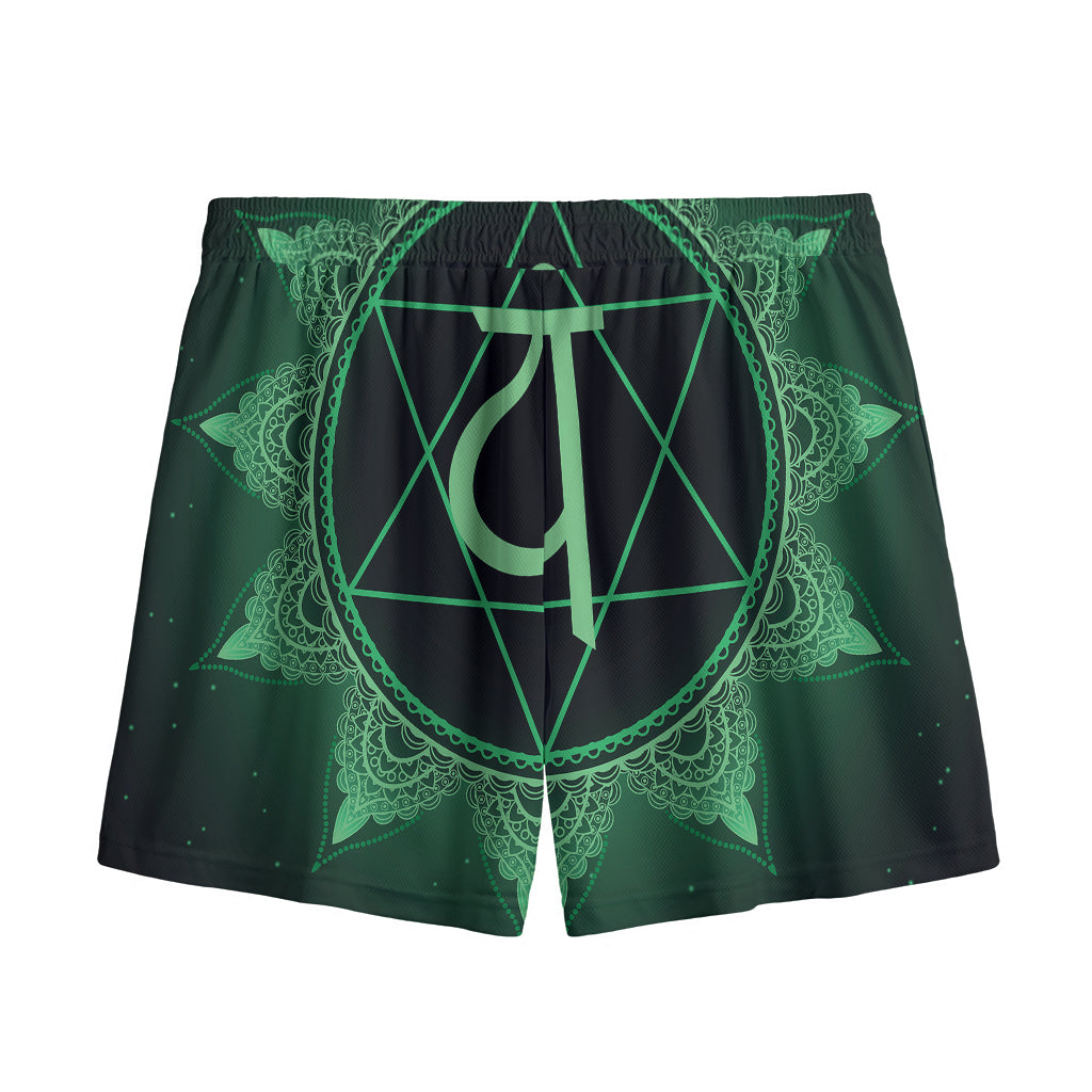 Anahata Chakra Symbol Print Mesh Shorts