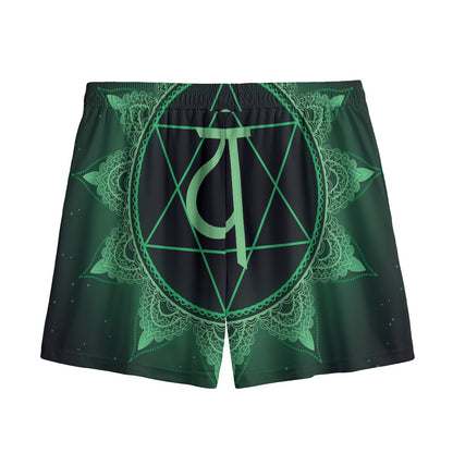 Anahata Chakra Symbol Print Mesh Shorts