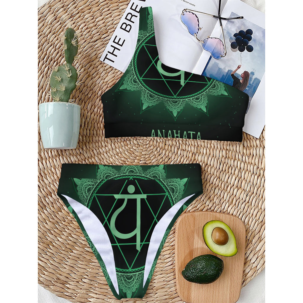 Anahata Chakra Symbol Print One Shoulder Bikini Top