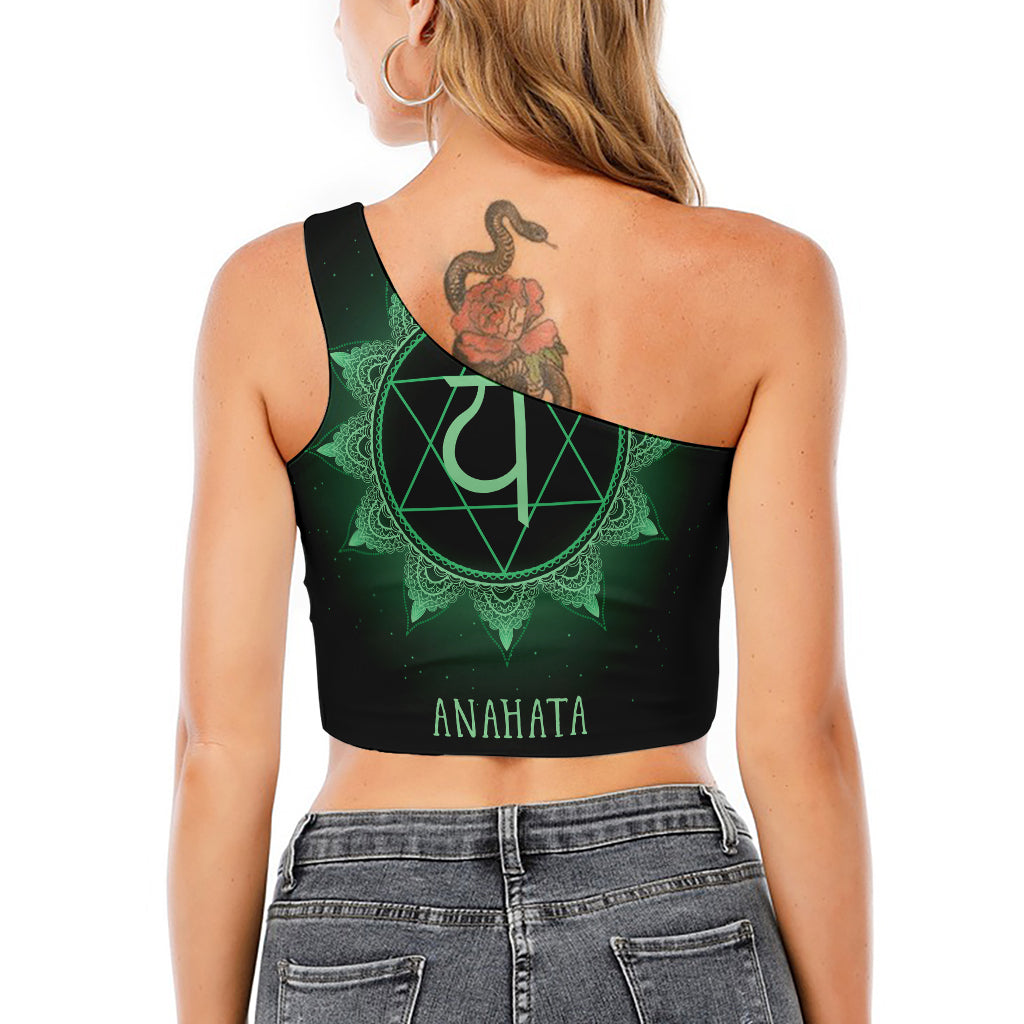 Anahata Chakra Symbol Print One Shoulder Crop Top